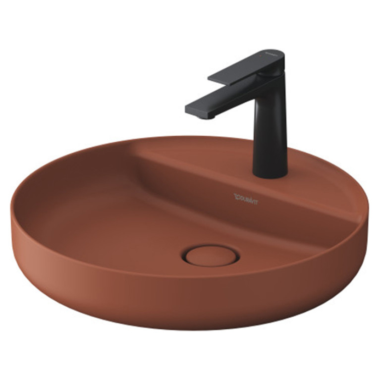 Duravit Vitrium Раковина накладная круглая 460мм, из DuroCast UltraResist-композит, без перелива с полкой с 1 отв для смес-ля , Цвет матовая корица