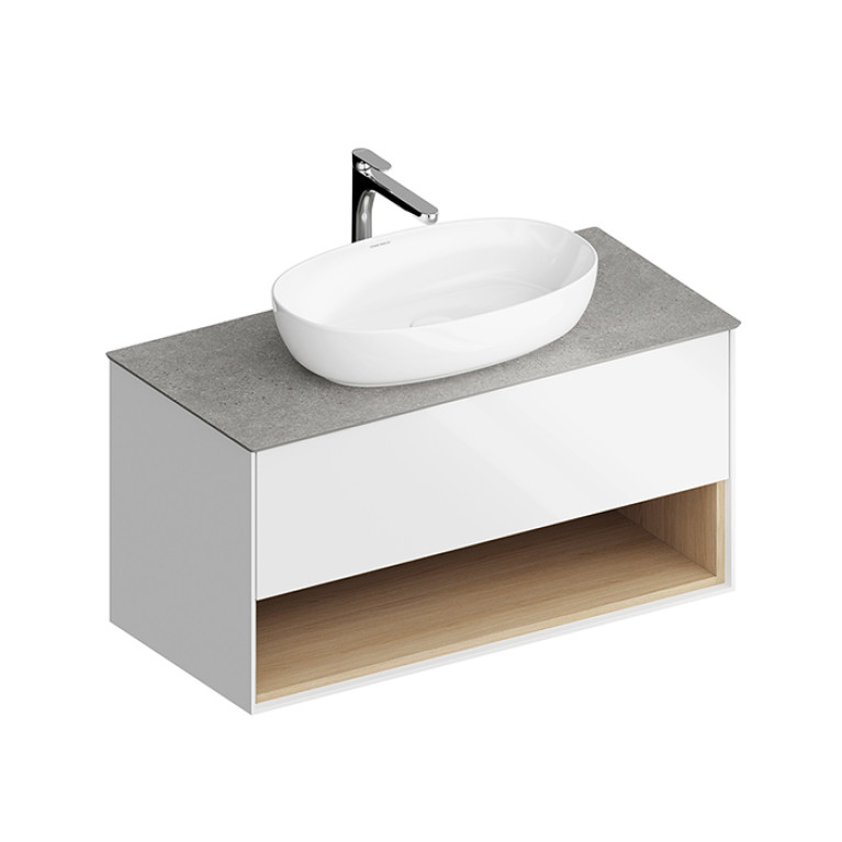 Kerama Marazzi Тумба PLAZA Modern подвесная 100 белый 1 ящик + полка  (Цена по Распродаже)