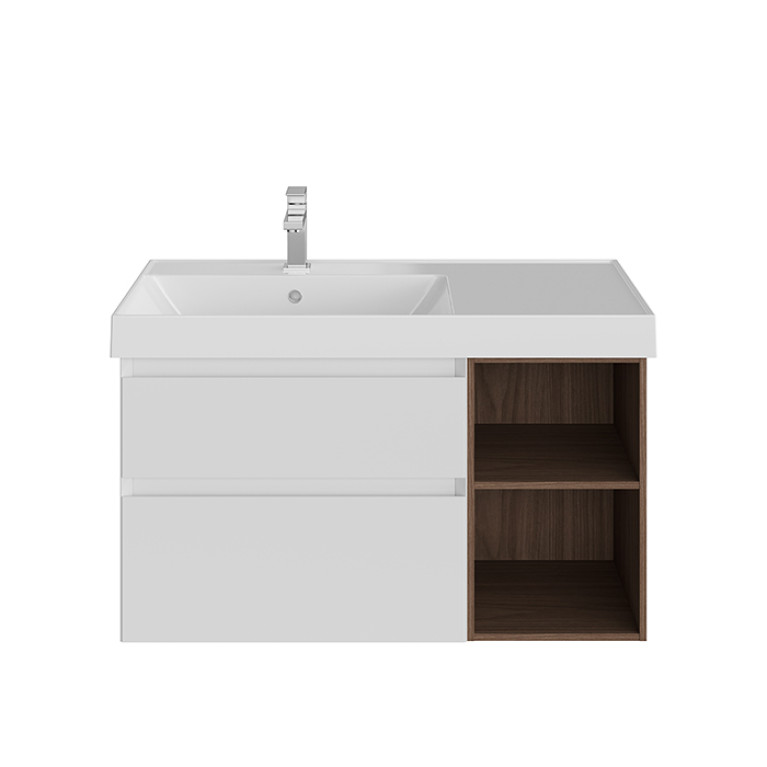 Kerama Marazzi Тумба CUBO левая подвесная с ящиками 90, белая матовая-древесная