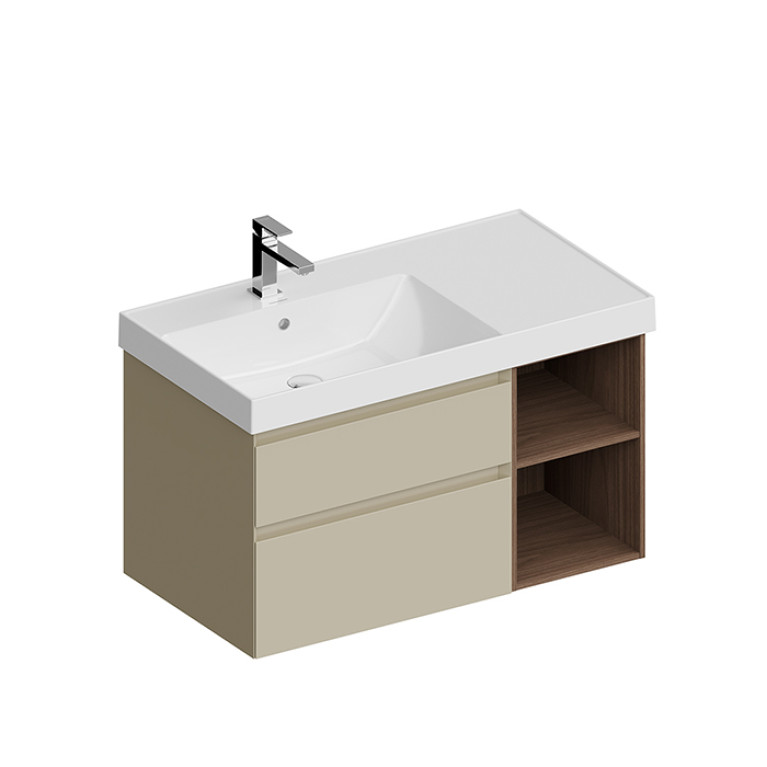 Kerama Marazzi Тумба CUBO левая подвесная с ящиками 90, лимо матовая- структ.орех