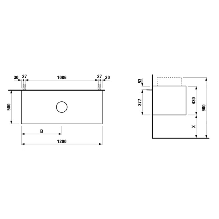 LAUFEN BOUTIQUE Тумба под раковину 1200x500x430 мм., 1 ящик, с отверстием для раковины по центру, цвет светлый дуб