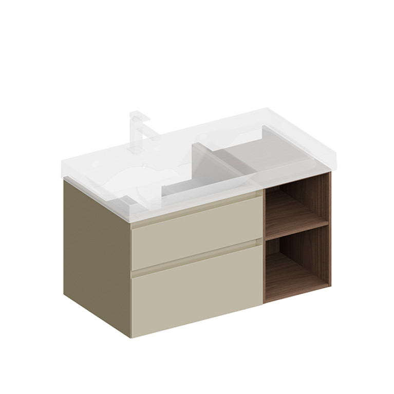 Kerama Marazzi Тумба CUBO левая подвесная с ящиками 90, лимо матовая- структ.орех