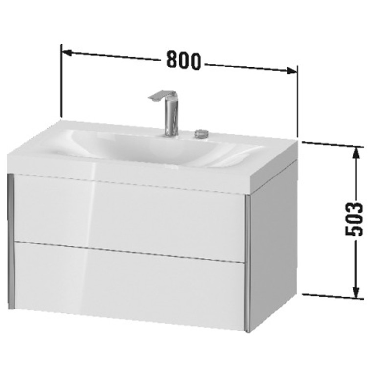 Duravit XViu Тумба подвесная 503x800x480мм, с раковиной без перелива, с 1 отв под смес, 2 ящика, цвет: белый глянцевый/champagne matt