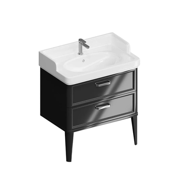 Kerama Marazzi Тумба POMPEI напольная с 2 ящиками 80, черная глянцевая (замена PO.N.80.2\BLK)