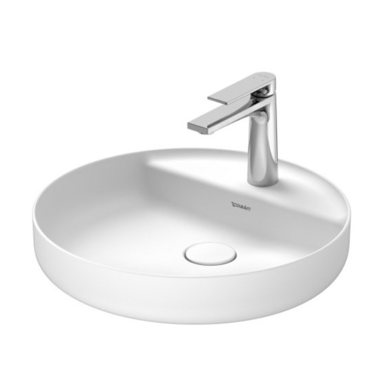 Duravit Vitrium Раковина накладная круглая 460мм, из DuroCast UltraResist-композит, без перелива, с полкой с 1 отв для смес-ля,Цвет белый матовый