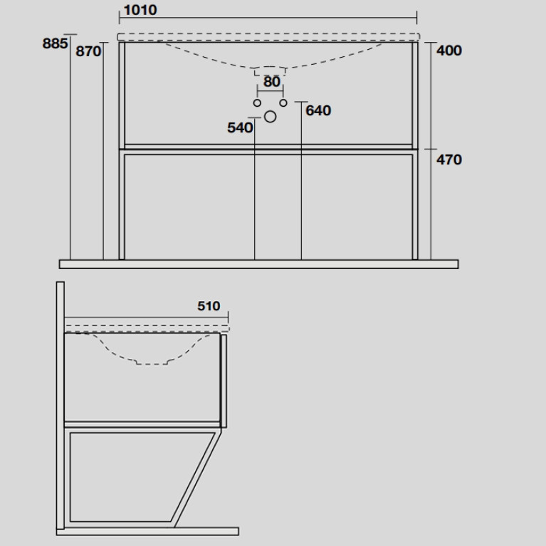 KERASAN SHAPE MOBILE База подвесная 1020х520 мм., напольный, 1 ящик, боковины черные, ножки черные матовые, фронт дуб