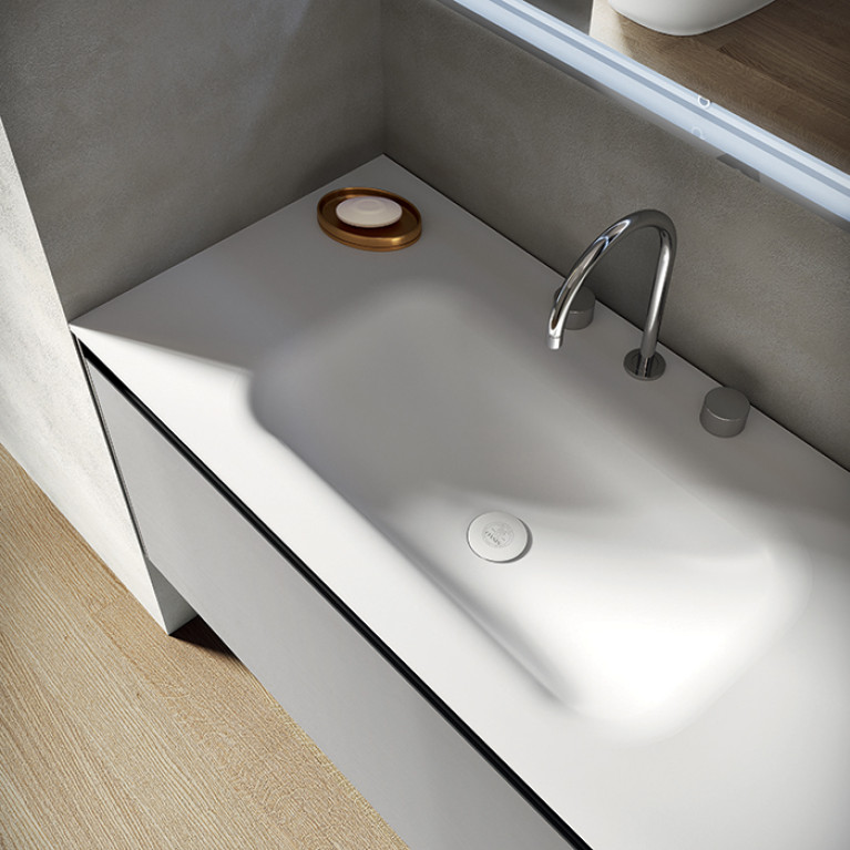 OASIS EDEN Тумба под раковину 1062х525х500 мм, подвесная, 1 ящик, 1 внутренний ящик, планка хром, боковина слева Cemento глянцев, цвет Cemento глянцев