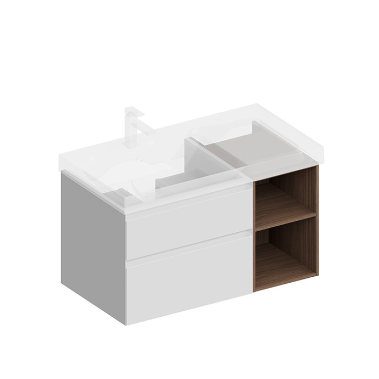 Kerama Marazzi Тумба CUBO левая подвесная с ящиками 90, белая матовая-древесная