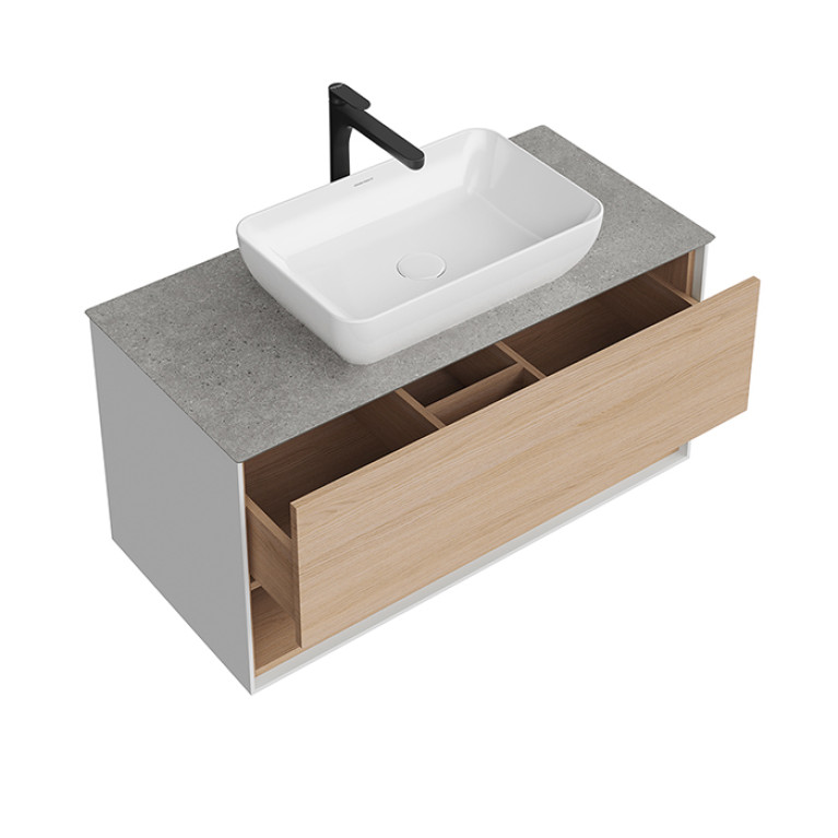 Kerama Marazzi Тумба PLAZA Modern подвесная 100 дуб виченце 1 ящик + полка  (Цена по Распродаже)