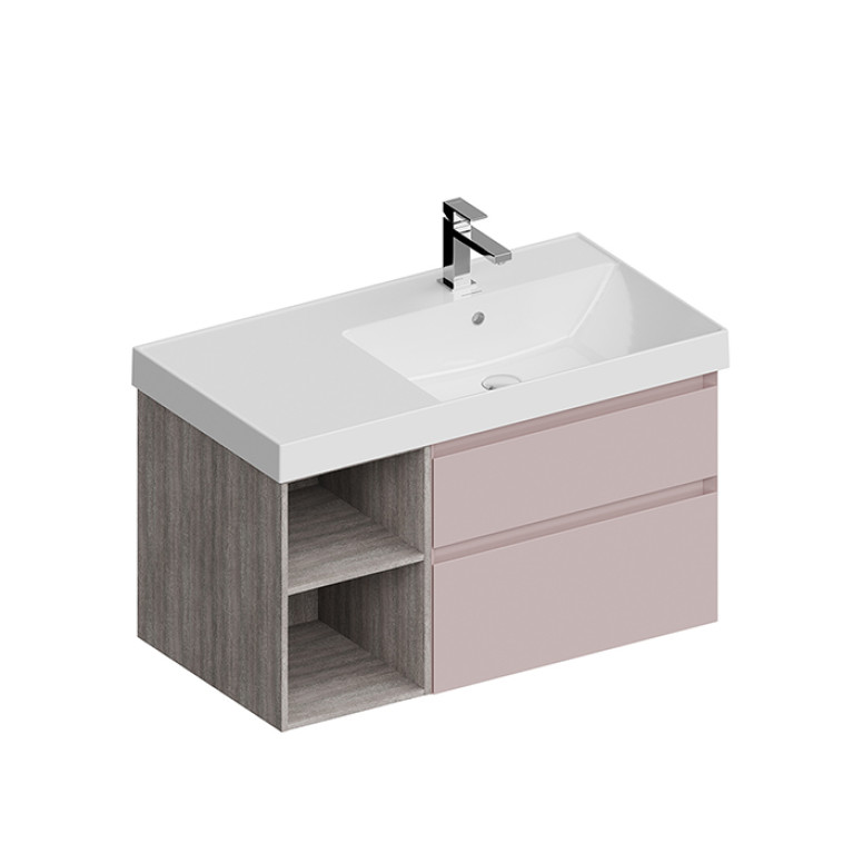 Kerama Marazzi Тумба CUBO правая подвесная с ящиками 90, мальва матовая-древесная  (Цена по Распродаже)