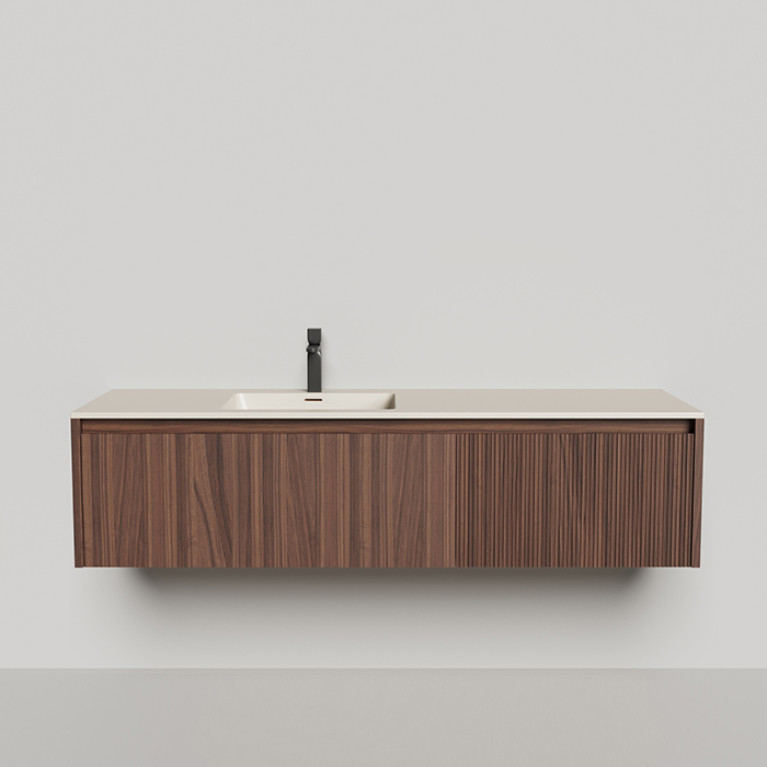 SALINI Domino Тумба со стол-цей и раковиной Onda Plus 1400х500х400 из S-Stone в сборе,д/к; крепеж; металл/ сифон; фасад шпон орех, столеш. Ral9001