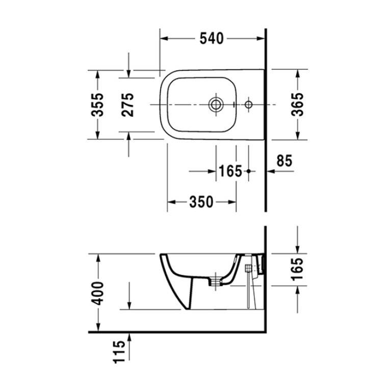 Duravit Happy D.2 Биде подвесное 355x540мм, с переливом 1 отв для смес,  с покрытием WG, цвет: антрацит матовый