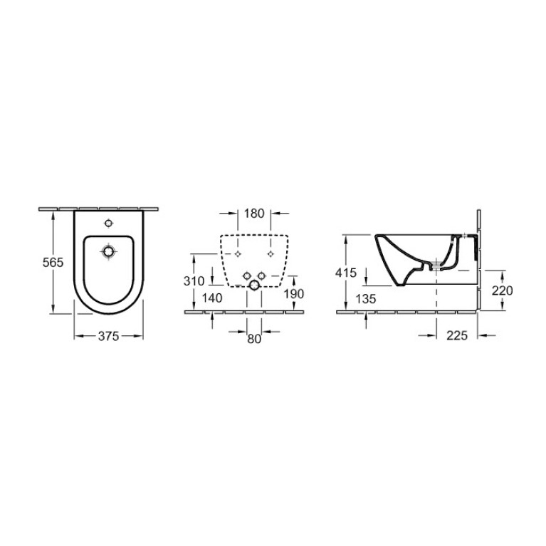 VilleroyBoch Subway 2.0 Биде подвесное 375*565*280, с 1 отв. под смеситель, цвет альпийский белый