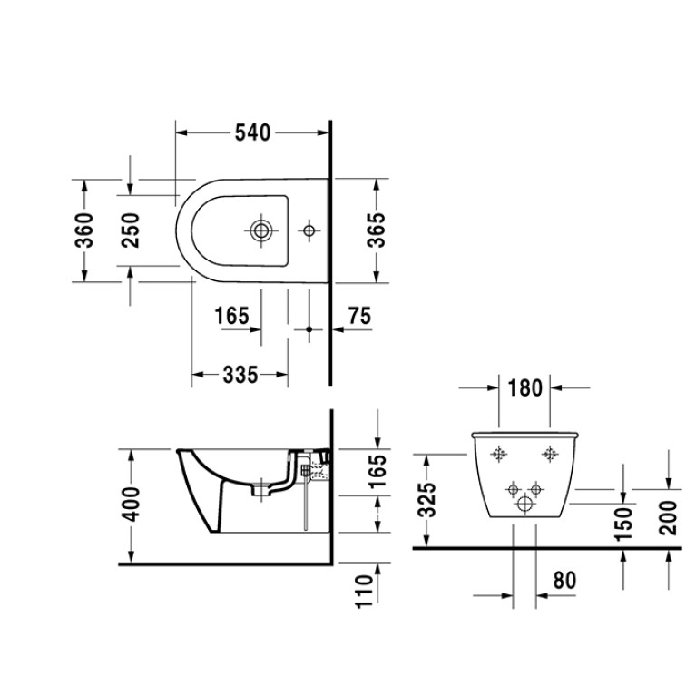 Duravit Darling New Биде подвесное, с 1 отв. под смес. включая крепление, 370x540мм, Цвет: Белый (СПЕЦЦЕНА)
