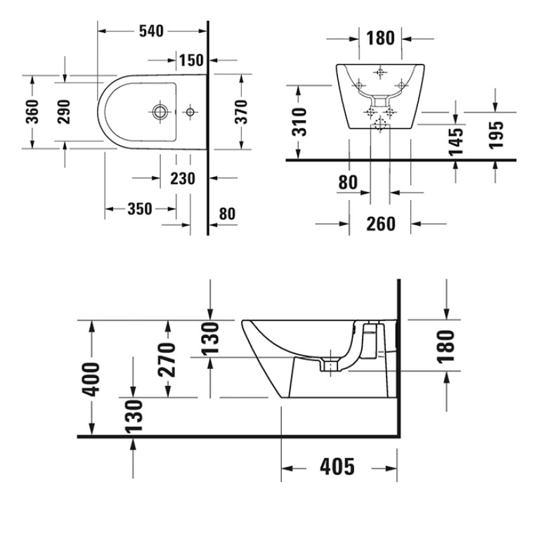 Duravit D-Neo Биде подвесное 370x540 мм, с переливом, с 1 отв под смеситель, цвет: белый (Спец.цена!)