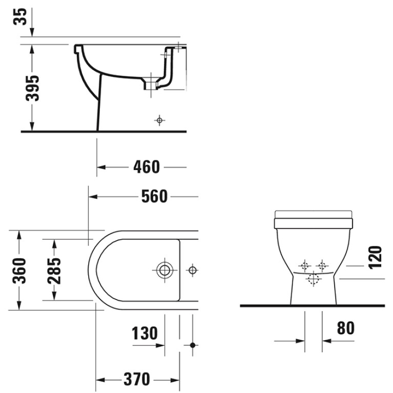 Duravit Starck 3 Биде напольное приставное 560х360 мм , с  1 отв. под смеситель, Цвет: белый (Спец.цена из наличия)