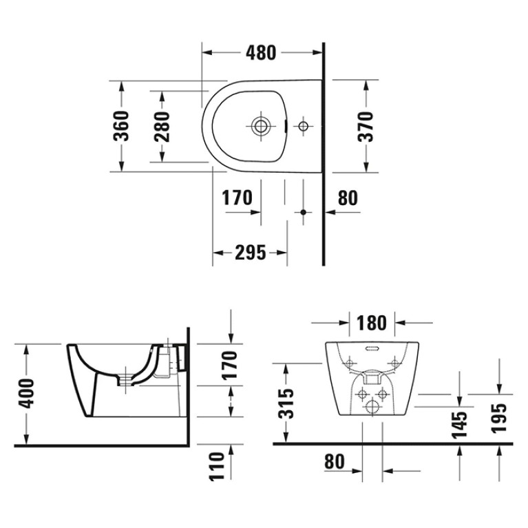 Duravit Soleil by Starck Биде подвесное 370х480 мм, с 1 отв под смеситель,Wei&szlig; Hochglanz,  цвет белый