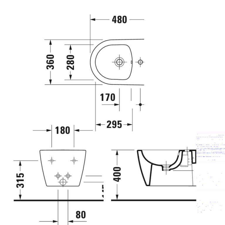 DURAVIT Bento Starck Box  Биде подвесное 370 x 480 мм, с 1 отв под смеситель, HygieneGlaze, белый матовый