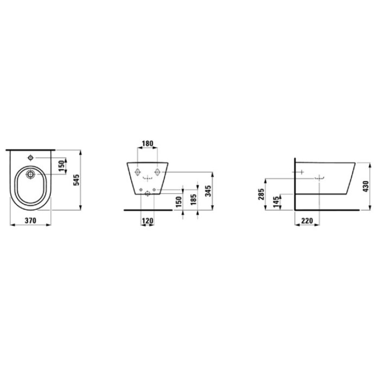Laufen Kartell Биде подвесное 545х370х290мм, с 1 отв. под смеситель, без боковых отв, с покр. LLC, цвет: белый