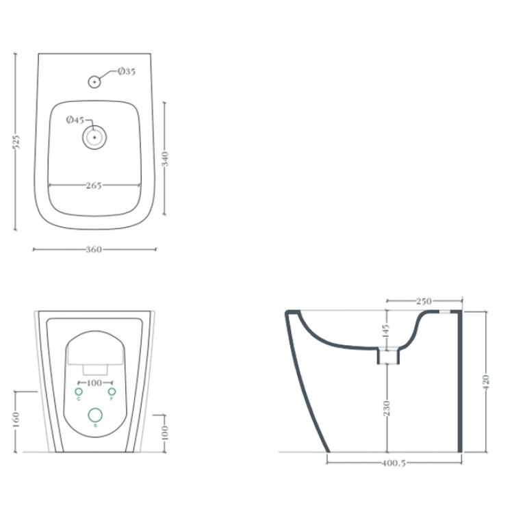 ARTCERAM A16 Биде напольное 36х52 см, 1 отверстие, цвет белый матовый/покрытие Saniglaze