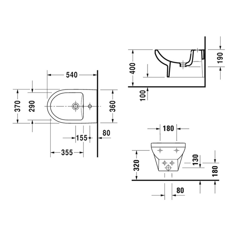 Duravit DuraStyle Биде подвесное, basic, с площадкой, с 1 отв. под смеситель, с покрытием Wondergliss, Цвет белый
