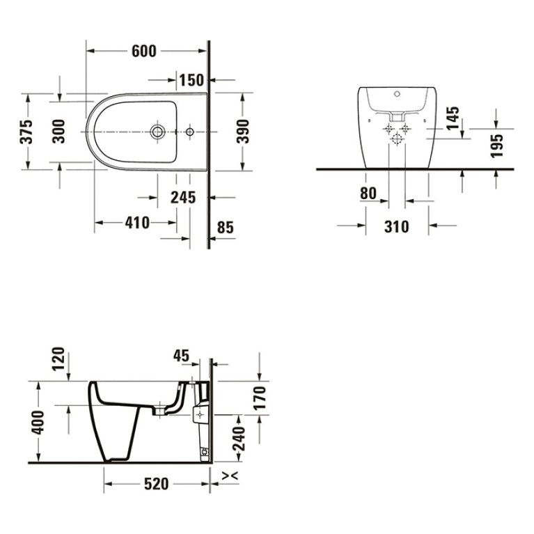 Duravit  Qatego Биде напольное 390х600х400 мм, с 1 отв под смеситель, Wei&szlig; Hochglanz, цвет белый
