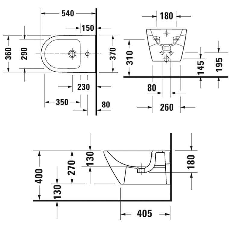 Duravit D-Neo Биде подвесное 370x540 мм, с переливом, с 1отв под смеситель, цвет: белый (Спец.цена из наличия)