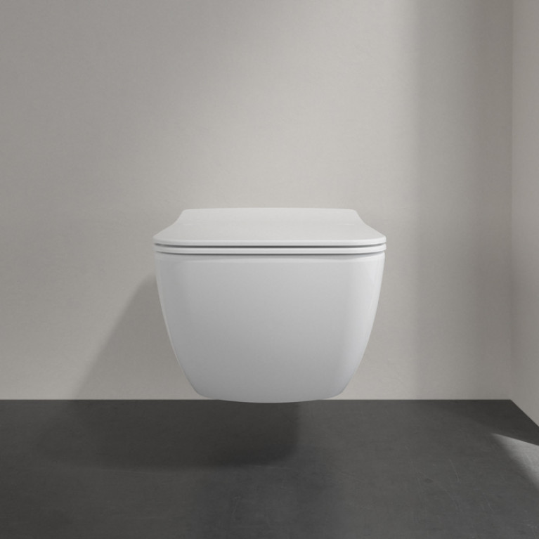 VilleroyBoch Venticello Унитаз подвесной 375*560*330, безободковый, в комплекте сиденье SlimSeat Line c микролифтом, CeramicPlus, цвет альпийский