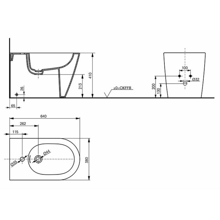TOTO RP Биде напольное 640*380*410 мм, цвет: белый