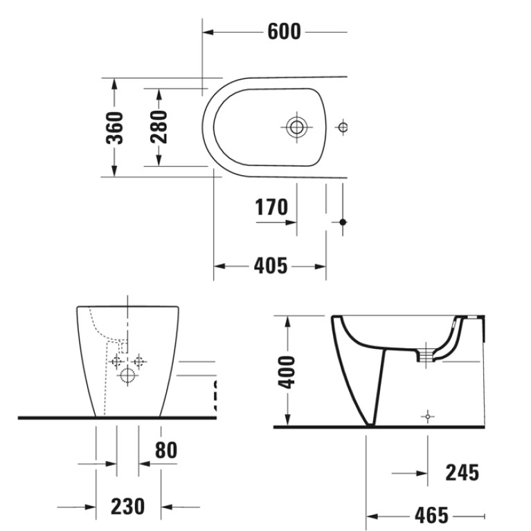DURAVIT Bento Starck Box  Биде напольное, 370 x 600  мм, с 1 отв под смеситель, HygieneGlaze, белый матовый