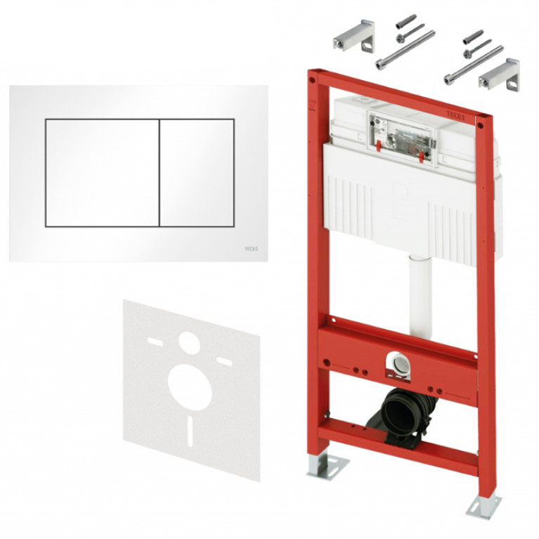 TECE Комплект (4в1) TECEbase 3.0 c кронштейнами, звукоизоляция, панель смыва TECEnow белая глянцевая (латунный вентиль)