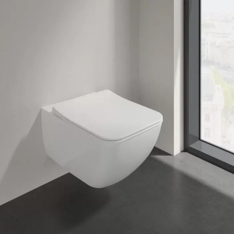 VilleroyBoch Venticello Унитаз подвесной 375*560*330, безободковый, в комплекте сиденье SlimSeat Line, микролифт, цвет альпийский белый