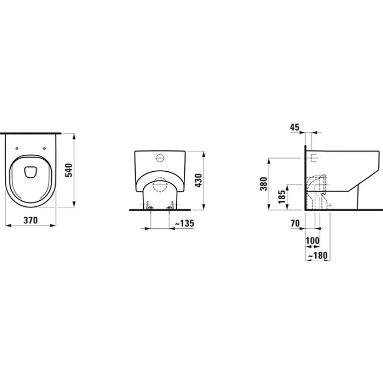 Laufen SONAR унитаз напольный 530x370x430 мм, безободковый смыв Rimless, выпускгоризонтальный/вертикальный, белый матовый