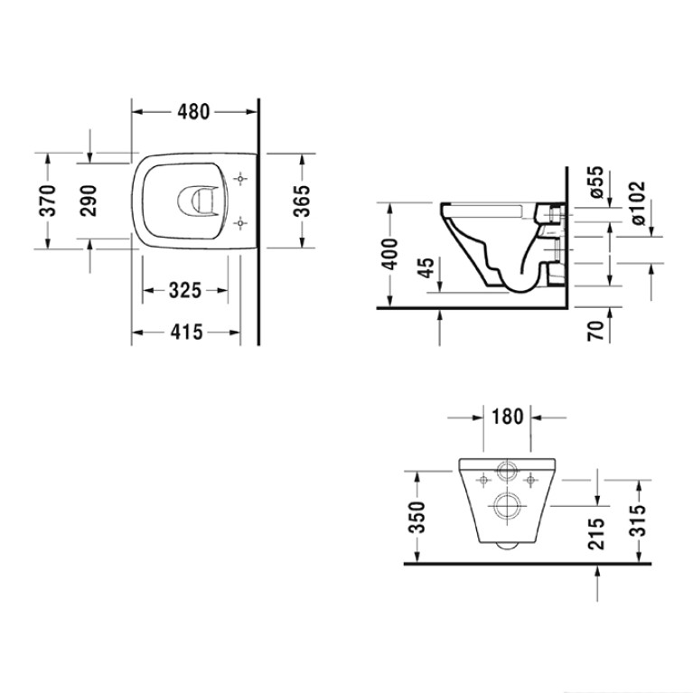 Duravit DuraStyle Унитаз подвесной 480мм, compact,  Rimlessess, wash down, 4,5L