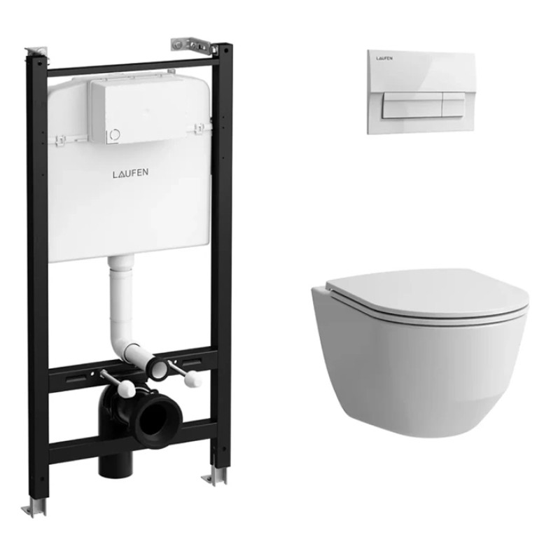 LAUFEN Pro Унитаз подвесной, безободк смыв Rimless, с инсталляционной системой, сиденье с микрол тонкое, панель смыва белая (АКЦИЯ со склада нашего!)