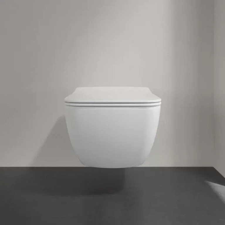 VilleroyBoch Venticello Унитаз подвесной 375*560*330, безободковый, в комплекте сиденье SlimSeat Line, микролифт, цвет альпийский белый