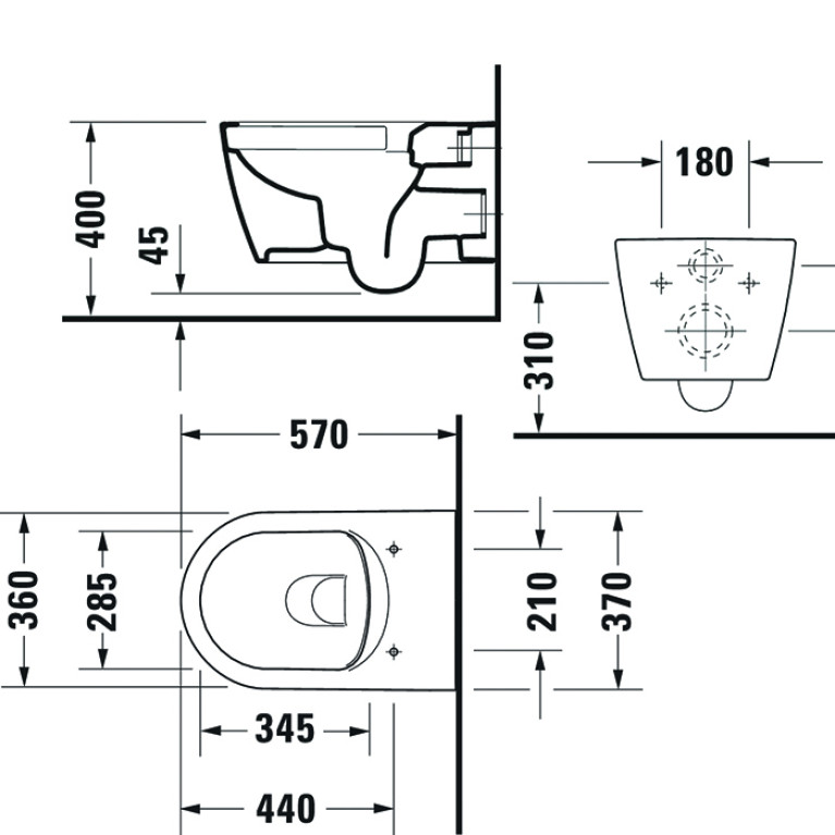 Duravit Me by Starck Унитаз подвесной Rimless 570х370 мм,  с креплениями, цвет белый (СПЕЦЦЕНА)