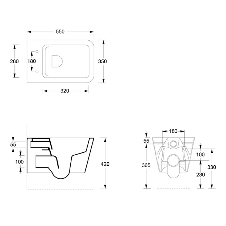 Alice Hide Унитаз Square 55х35, подвесной, безободковый, без сиденья и крышки, чёрный матовый