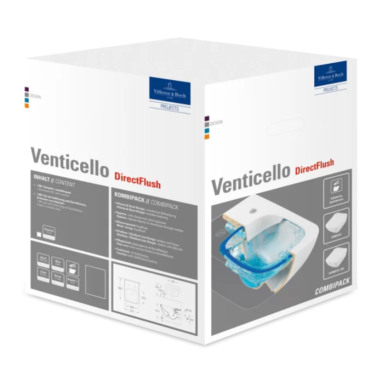 VilleroyBoch Venticello Унитаз подвесной 375*560*330, безободковый, в комплекте сиденье SlimSeat c микролифтом, покрытие CeramicPlus, цвет альпийский