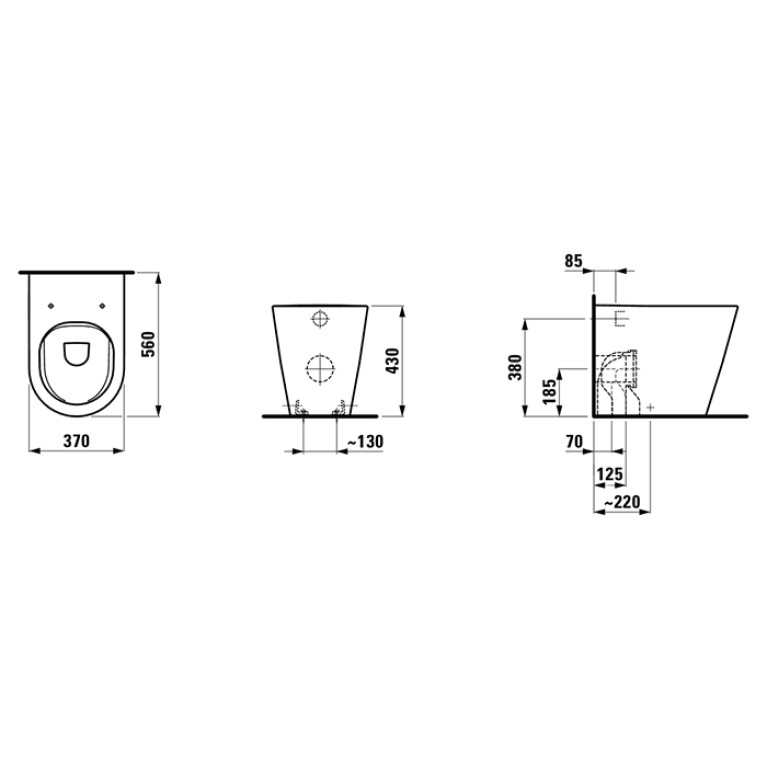 LAUFEN KARTELL Унитаз приставной 560x370x430мм, безободковый смыв Rimless, цвет белый