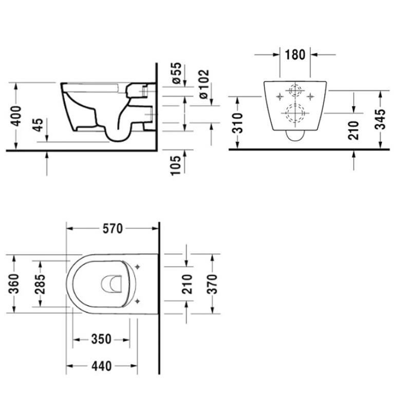 Duravit Me by Starck Комплект: подвесн унитаз Rimless 252909AA00 с покр Durashield+ сиденье с мягким закрыванием 002009 (Спец.цена из наличия)