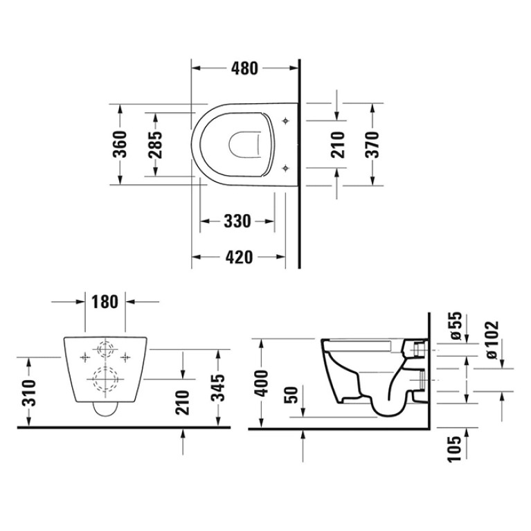 Duravit Soleil by Starck Унитаз подвесной 370х480мм, безободковый, Wei&szlig; Hochglanz, HyG, цвет белый