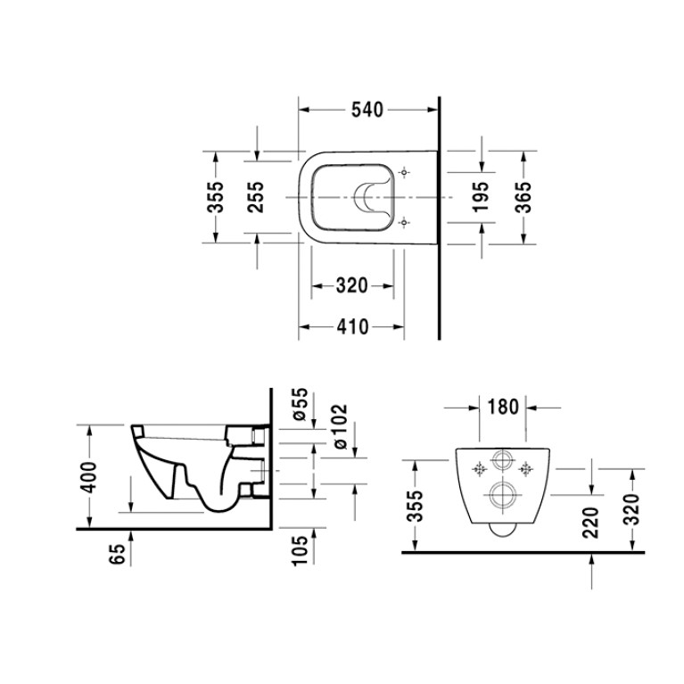 Duravit Happy D.2 Унитаз подвесной 365х540 мм., с вертикальным смывом, с HygieneGlaze, с креплением Durafix, цвет белый
