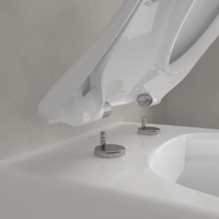 VilleroyBoch Avento Сиденье для унитаза с микролифтом, тонкое, цвет белый/нержавеющая сталь