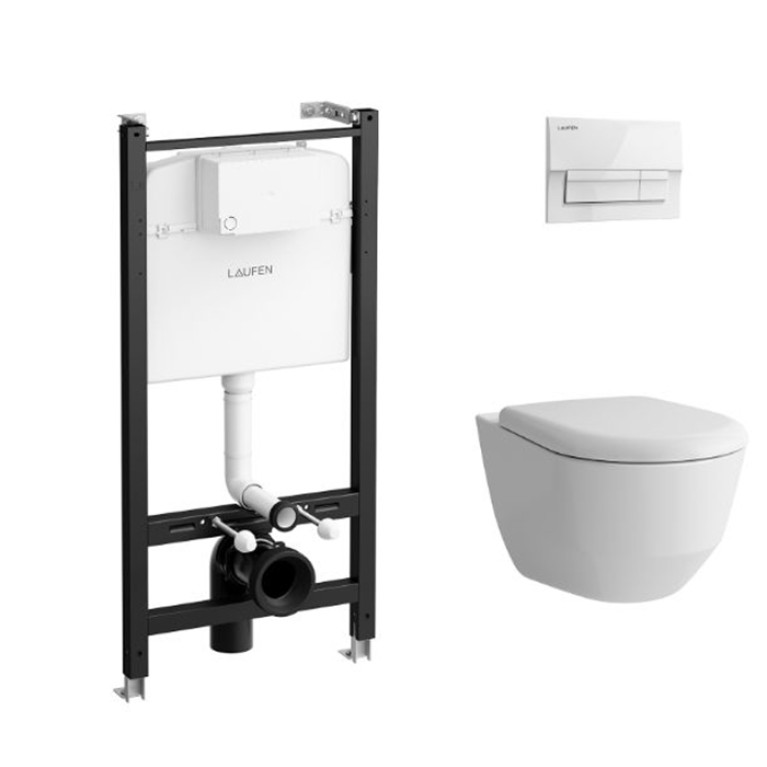 Laufen Pro Унитаз подвесной, безободковый смыв Rimless, с инсталляцией, сиденье с крышкой SC, панель смыва белая (СПЕЦцена с нашего склада!)