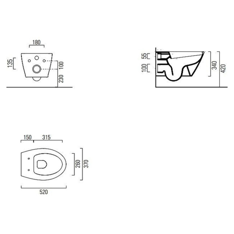 9816FR511 MODO унитаз подвесной 52x37/F Swirlflush с креплением белый глянцевый GSI