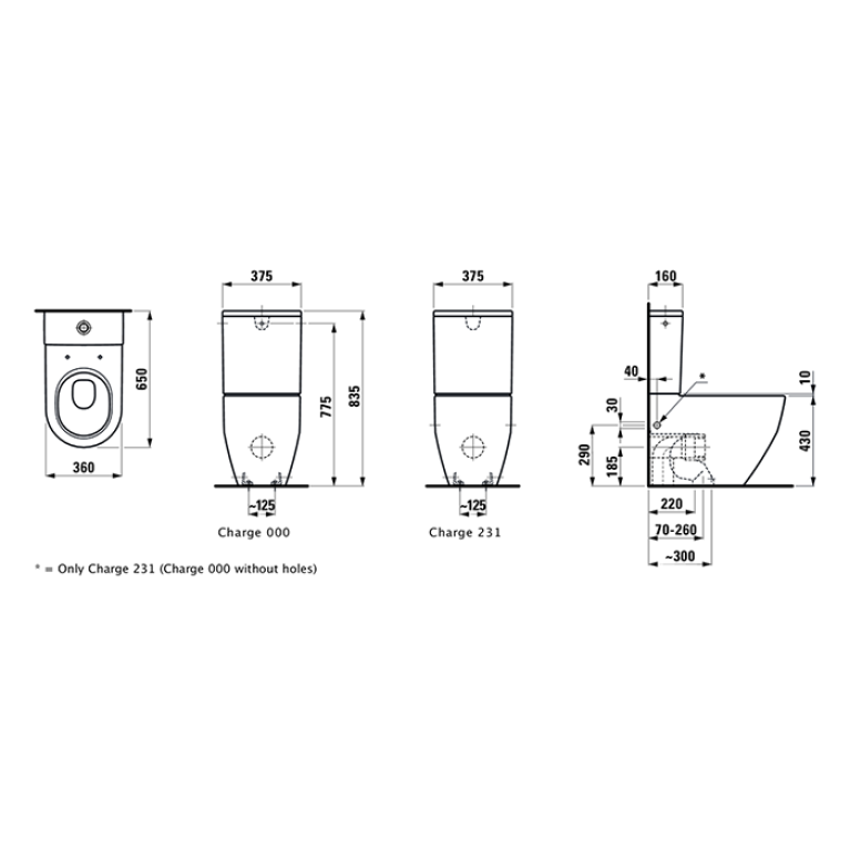 LAUFEN Pro  Унитаз моноблок 36х65х44 см,слив универсальный, безободковый смыв Rimless, для бачка 8.2995.3/8.2995.2, цвет белый