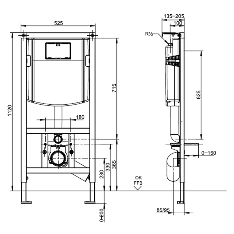 VilleroyBoch ViConnect Инсталляция для подвесного унитаза 525*135*h1120 (нов. арт. 92242700)