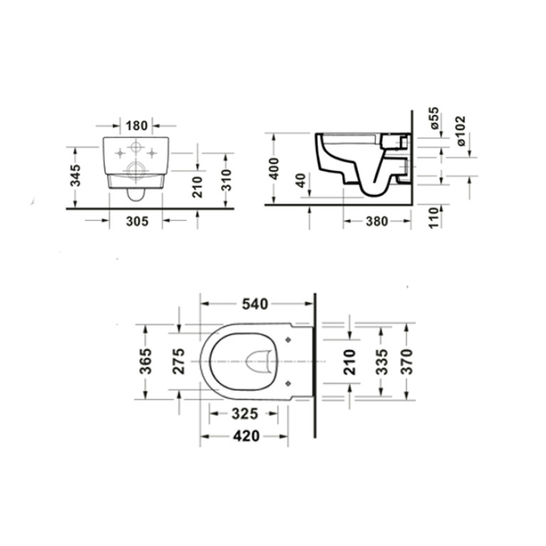 Duravit Balcoon Безободковый подвесной унитаз 540 мм, DuraShield защита от микробов и грязи, вкл крепление, белый матовый (Спеццена)