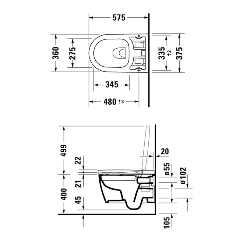 Duravit ME by Starck Rimless Унитаз подвесной 360х575, безободковый, для SensoWash&reg; f, покрытие HygieneGlaze, цвет: белый (Спец.цена из наличия)